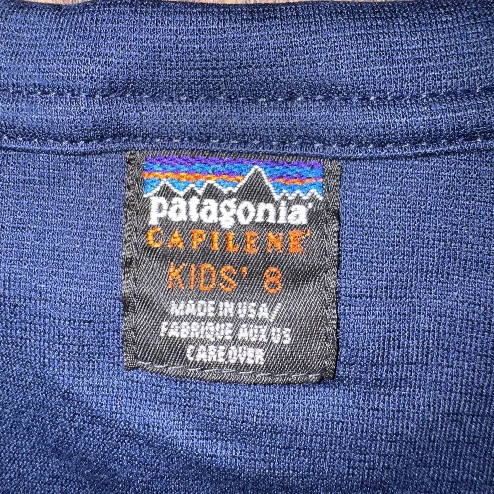 Patagonia Capilene Long Sleeve Shirt Made in USA Navy Blue Youth Size 8 Vintage